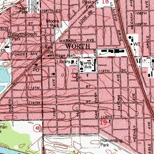 Topographic Map of Village of Worth, IL