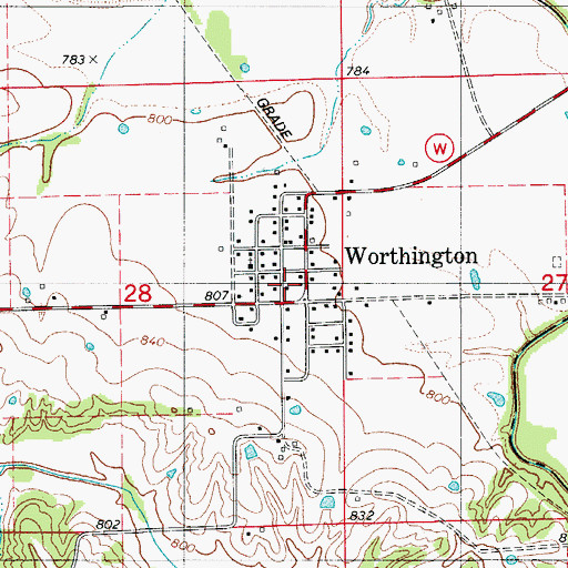 Topographic Map of Village of Worthington, MO