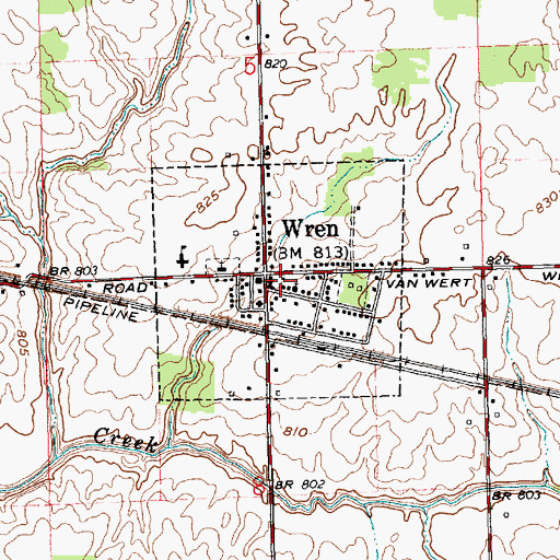 Topographic Map of Village of Wren, OH