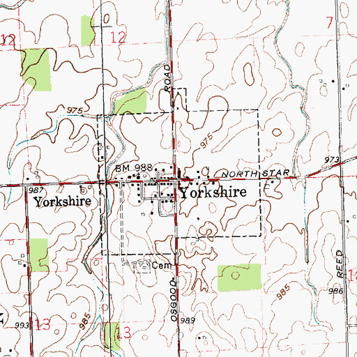 Topographic Map of Village of Yorkshire, OH