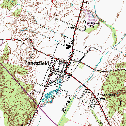 Topographic Map of Village of Zanesfield, OH