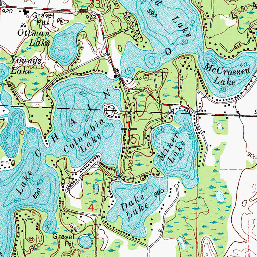 Topographic Map of Chain O' Lakes, WI