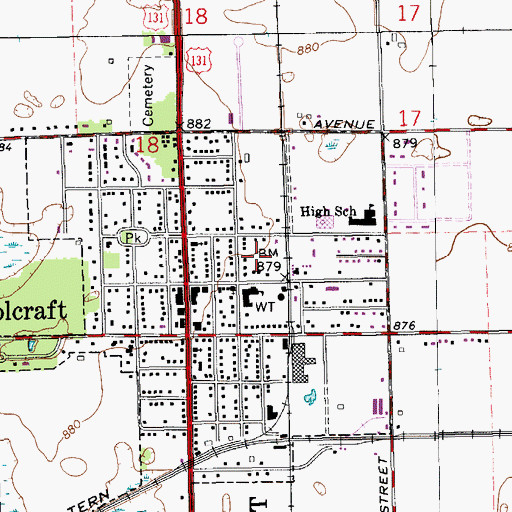 Topographic Map of Village of Schoolcraft, MI