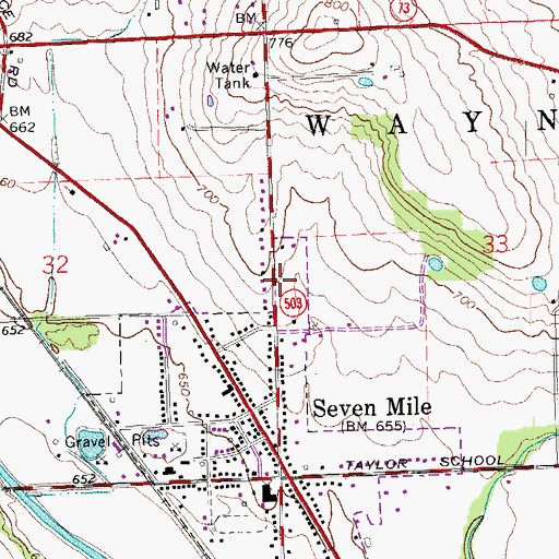 Topographic Map of Village of Seven Mile, OH