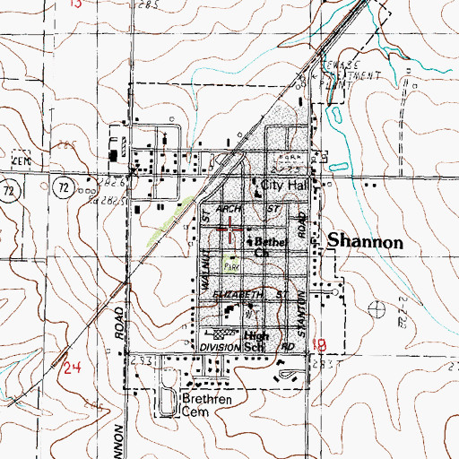 Topographic Map of Village of Shannon, IL