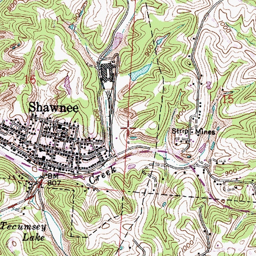 Topographic Map of Village of Shawnee, OH