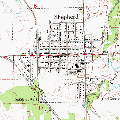 Topographic Map of Village of Shepherd, MI