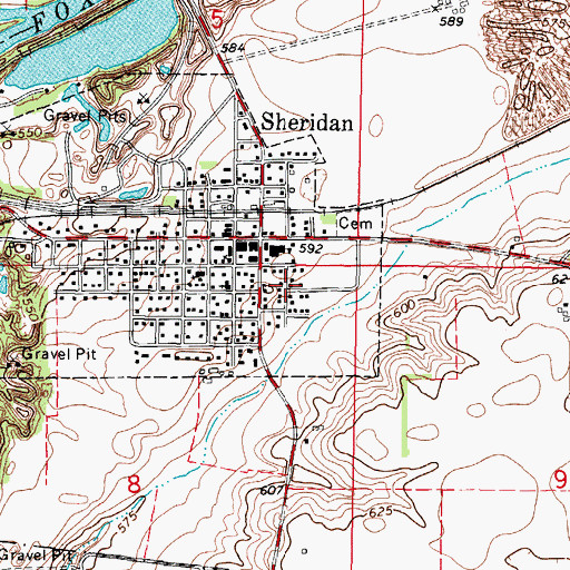 Topographic Map of Village of Sheridan, IL