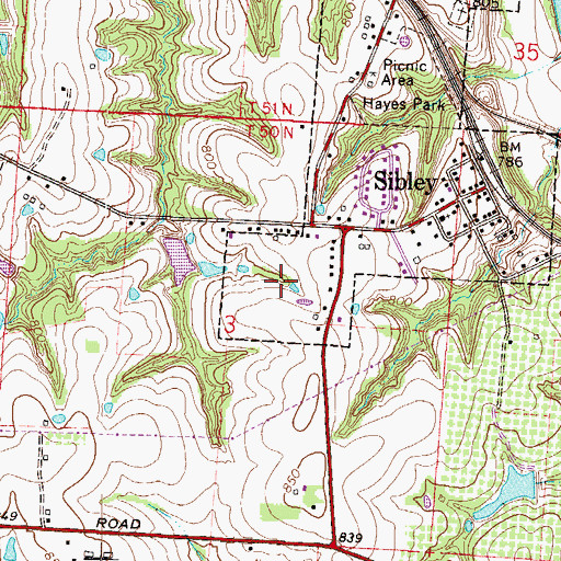 Topographic Map of Village of Sibley, MO