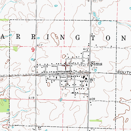 Topographic Map of Village of Sims, IL