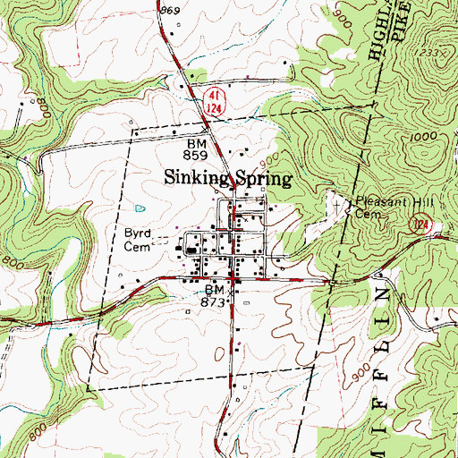 Topographic Map of Village of Sinking Spring, OH
