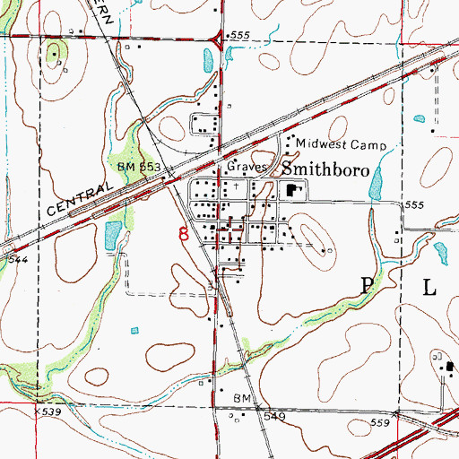 Topographic Map of Village of Smithboro, IL