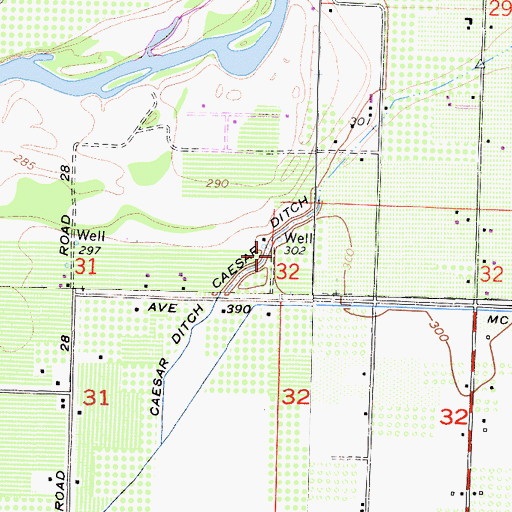 Topographic Map of Caesar Ditch, CA
