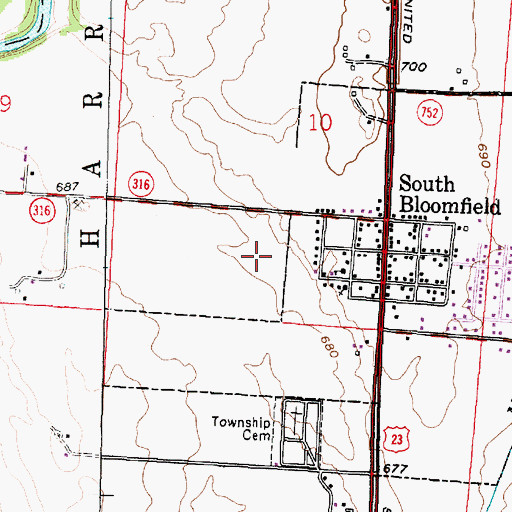 Topographic Map of Village of South Bloomfield, OH