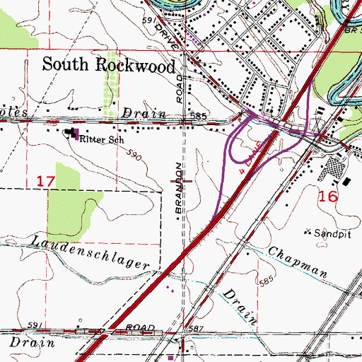 Topographic Map of Village of South Rockwood, MI