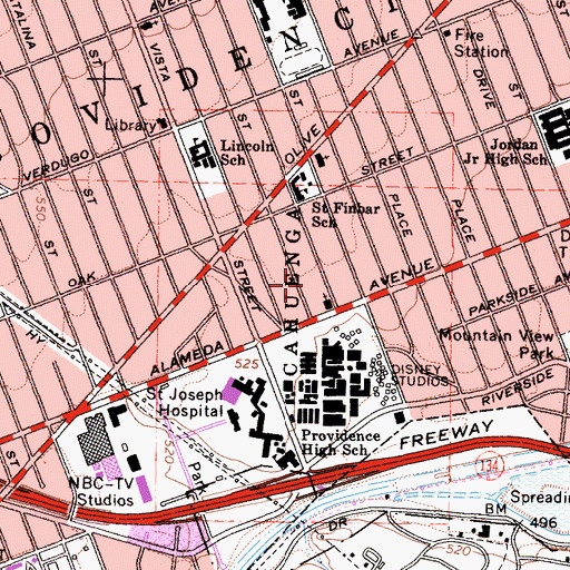 Topographic Map of Cahuenga, CA