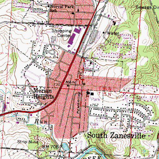Topographic Map of Village of South Zanesville, OH