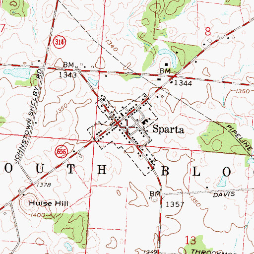 Topographic Map of Village of Sparta, OH