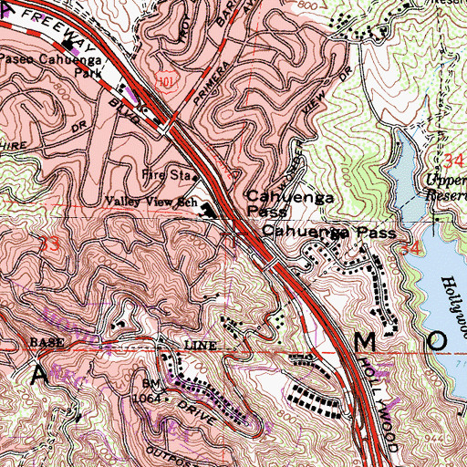 Topographic Map of Cahuenga Pass, CA