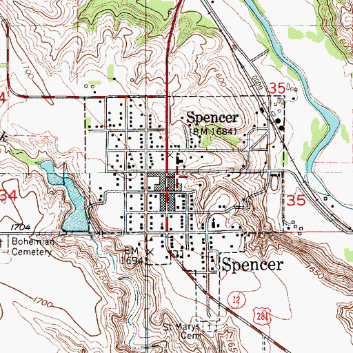 Topographic Map of Village of Spencer, NE