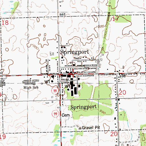 Topographic Map of Village of Springport, MI
