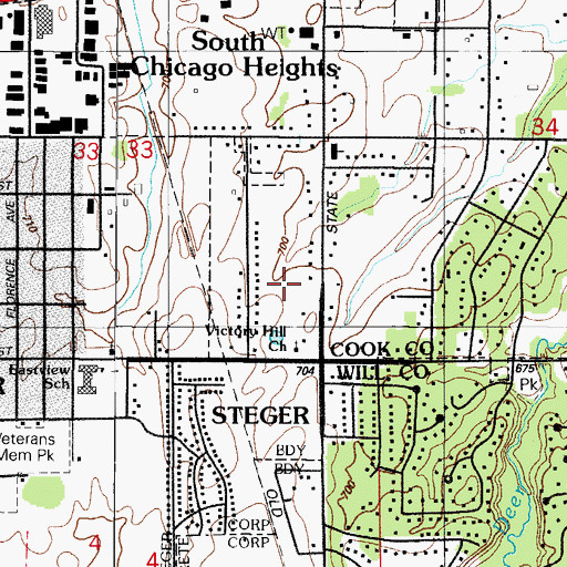 Topographic Map of Village of Steger, IL