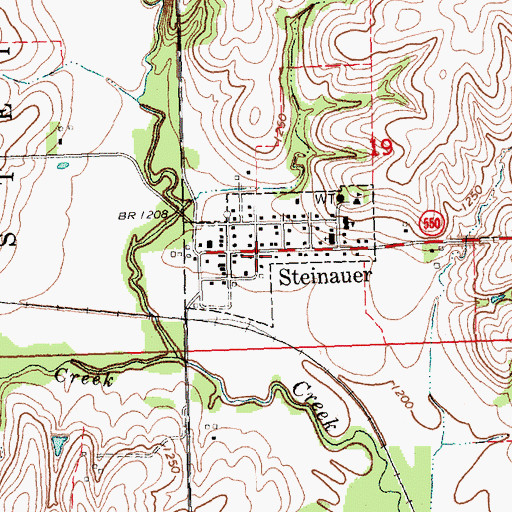 Topographic Map of Village of Steinauer, NE