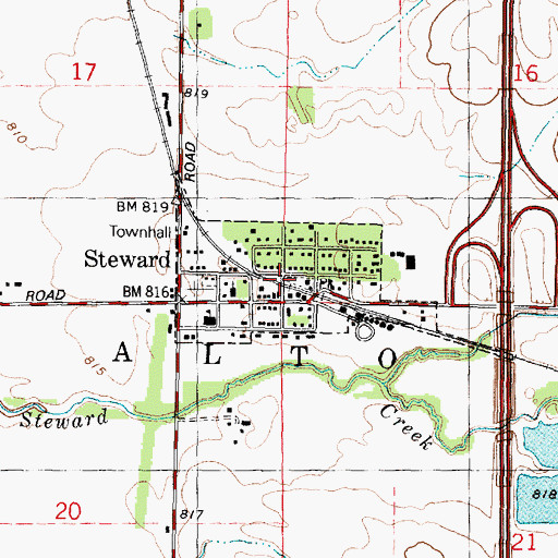 Topographic Map of Village of Steward, IL