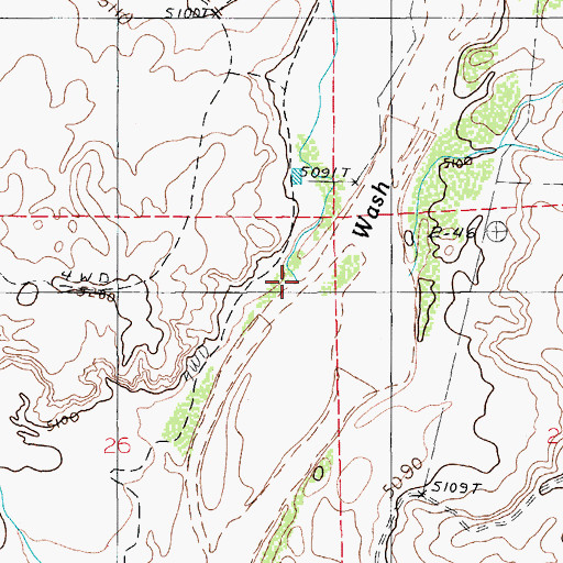 Topographic Map of Jacobs Wash, AZ