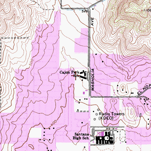 Topographic Map of Cajon Park Elementary School, CA
