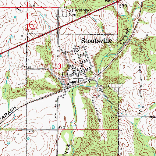 Topographic Map of Village of Stoutsville, MO