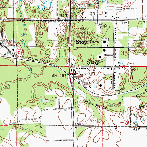 Topographic Map of Village of Stoy, IL