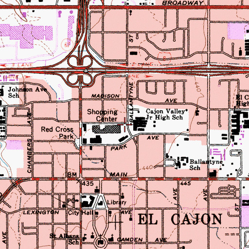 Topographic Map of Cajon Valley Junior High School, CA