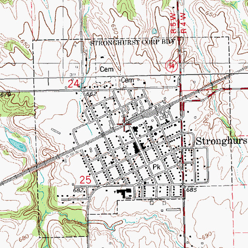 Topographic Map of Village of Stronghurst, IL