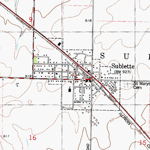 Topographic Map of Village of Sublette, IL