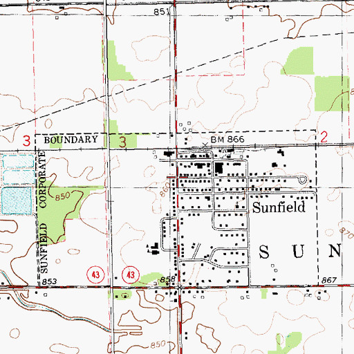 Topographic Map of Village of Sunfield, MI