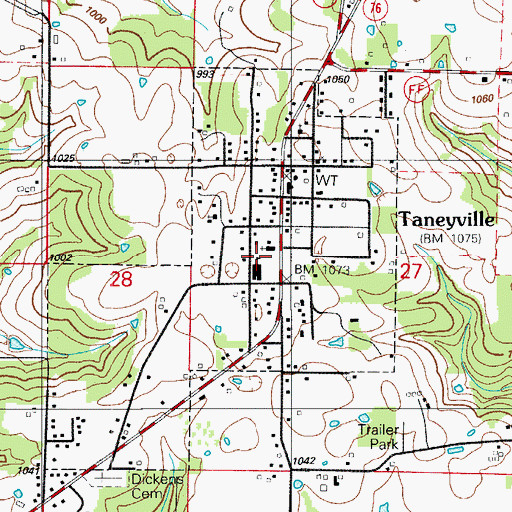Topographic Map of Village of Taneyville, MO