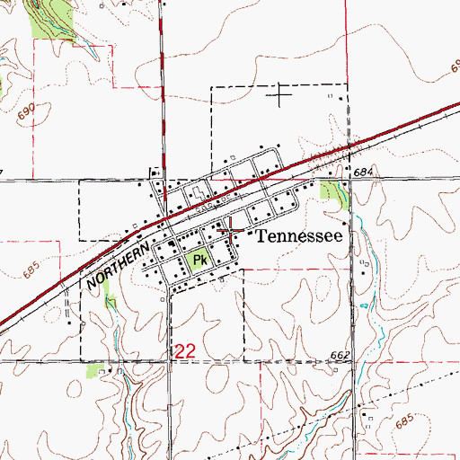 Topographic Map of Village of Tennessee, IL