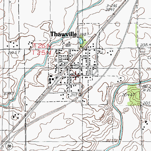Topographic Map of Village of Thawville, IL