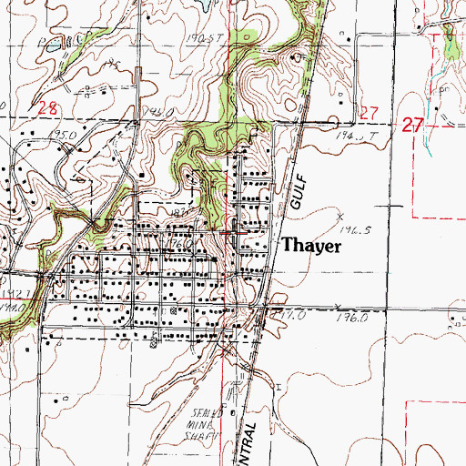 Topographic Map of Village of Thayer, IL