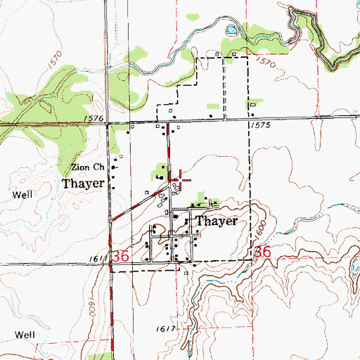 Topographic Map of Village of Thayer, NE