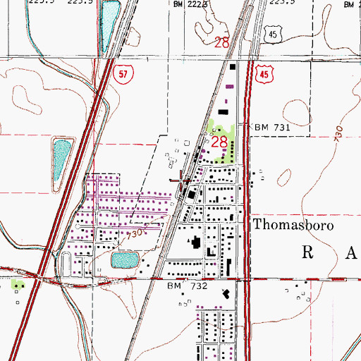 Topographic Map of Village of Thomasboro, IL