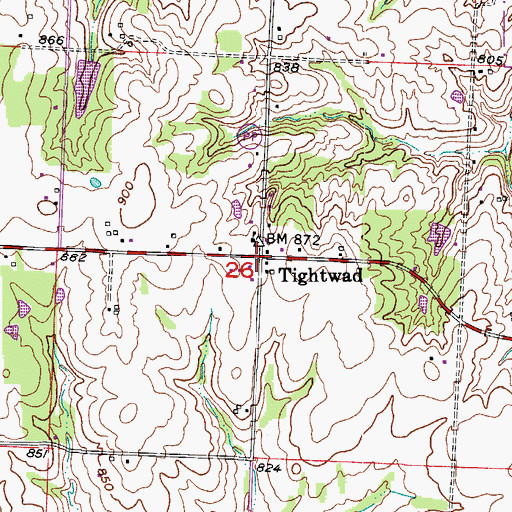 Topographic Map of Village of Tightwad, MO