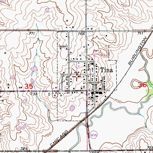 Topographic Map of Village of Tina, MO