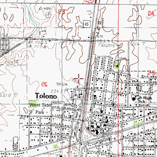 Topographic Map of Village of Tolono, IL