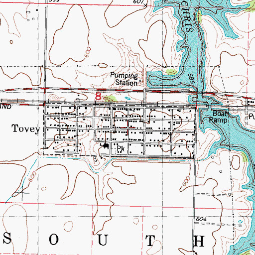 Topographic Map of Village of Tovey, IL