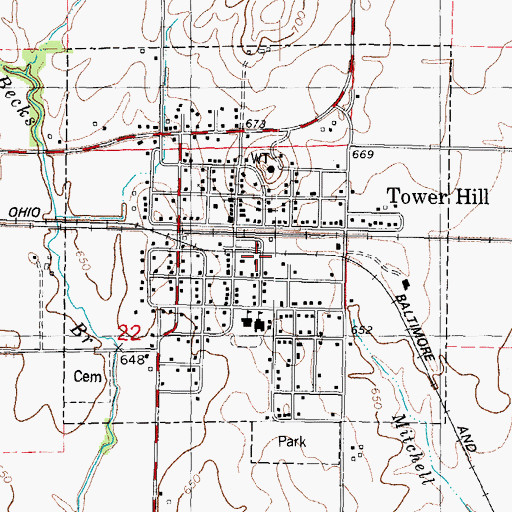 Topographic Map of Village of Tower Hill, IL