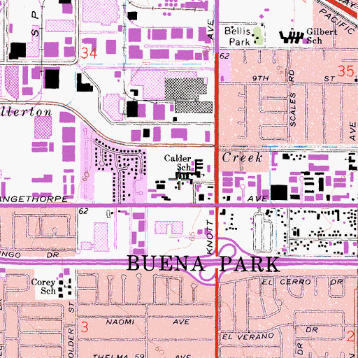 Topographic Map of Buena Park Junior High School, CA