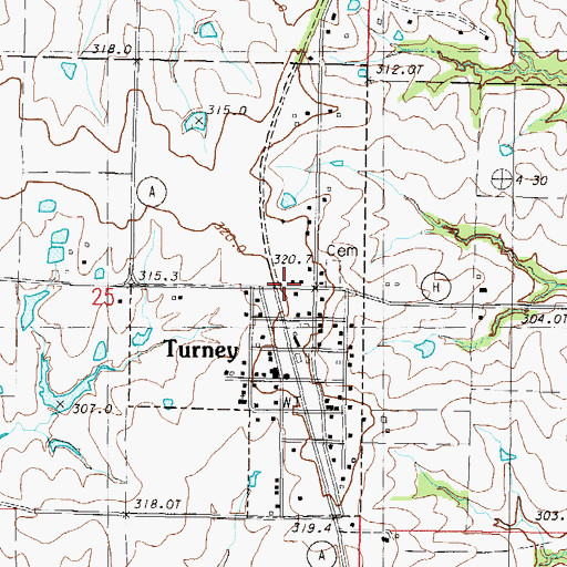 Topographic Map of Village of Turney, MO