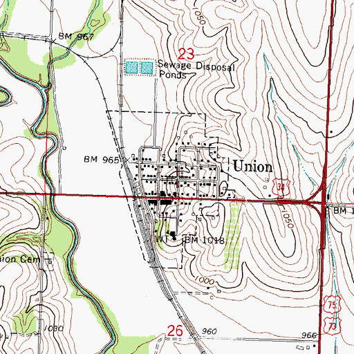 Topographic Map of Village of Union, NE